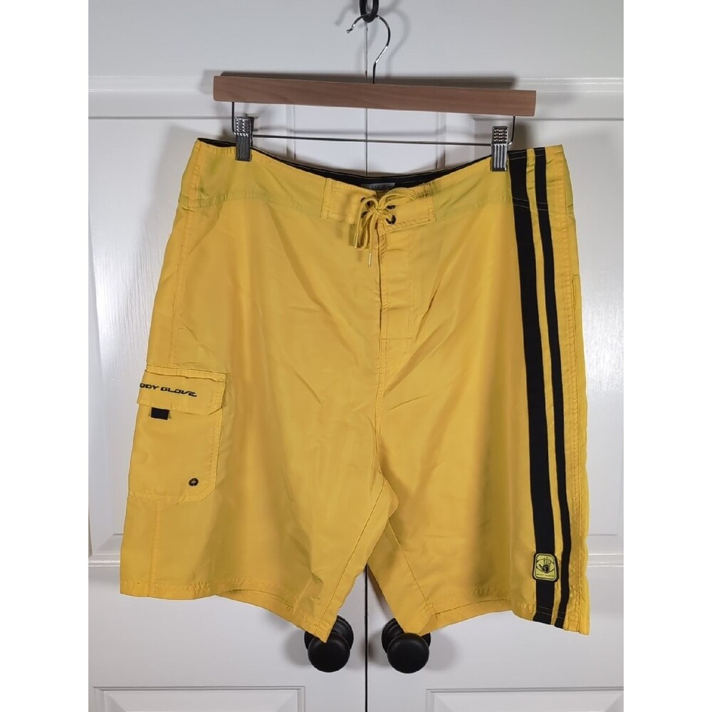 Vintage 80s 90s Body Glove Yellow Board Shorts Gorpcore Beach Swim Trunks